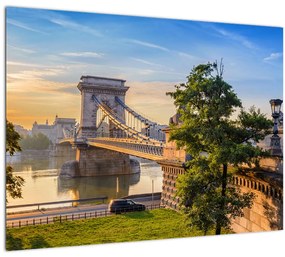 Kép - Híd a folyón, Budapest, Magyarország (üvegen) (70x50 cm)