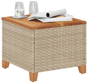 bézs polyrattan és akácfa kerti asztal 45 x 45 x 37 cm