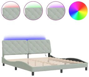 világosszürke bársony ágykeret LED-ekkel matrac nélkül 180 x 200 cm