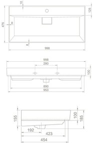 TMP TRIO 100 álló fürdőszobabútor - CeraStyle SHARP FEKETE mosdóval - 100 x 48 cm