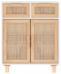 fehér tömör fenyő/természetes rattan tálalószekrény 60x30x75 cm