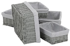 Szürke fonott kosárszett szövettel, 5 db, 5 méretben, 48 x 18 x 37 cm