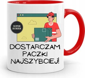 Piros Bögre Futárnak Nyomtatott Csomagokat Szállítok