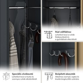 Kétrekeszes dolgozói szekrény, antracit, dió, 600x1800x500 mm: KACPER II Eco Design