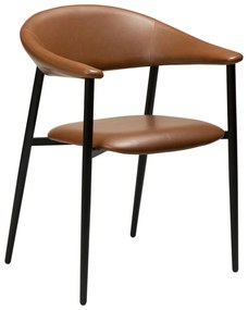 Rover design karfás szék, vintage barna műbőr, fekete fém láb