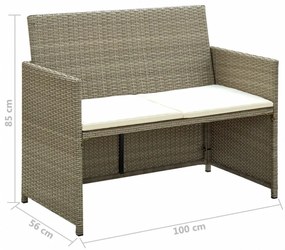 kétszemélyes bézs polyrattan kerti kanapé párnákkal