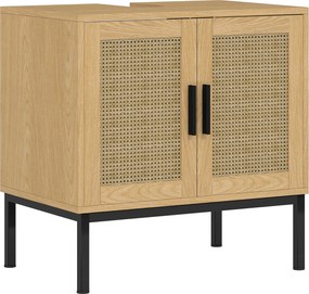 Kleankin Fürdőszoba Szekrény, Rattán Hatású Mosdószekrény, Tölgy, 60 x 39 x 60 cm | Aosom