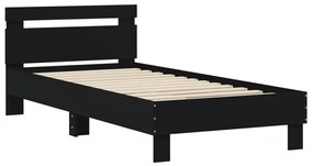 fekete ágykeret fejtámlával és LED-világítással 90 x 200 cm