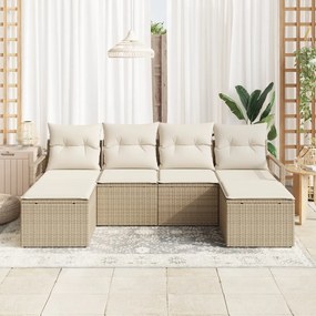 6 részes Kert Kanapé Szett Párnákkal Bézs Poly Rattan