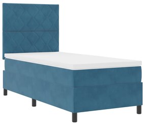 Boxspring Ágy Mattal &amp; LED Sötétkék 90x200 cm Bársony