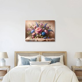 Üveg kép - Asztal tele virágokkal (70x50 cm)