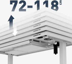 Állítható magasságú íróasztal, 120 x 60 cm, fejhallgatótartóval, üveglappal fehér