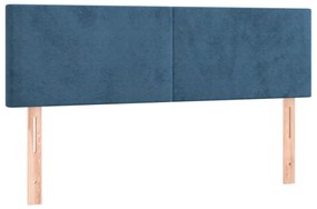 sötétkék bársony rugós ágy matraccal 140x190 cm