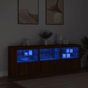barna tölgy színű tálalószekrény LED-ekkel 181,5x37x67 cm