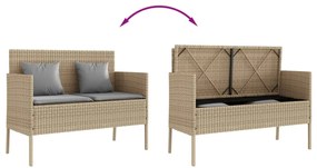 bézs polyrattan kerti pad párnákkal