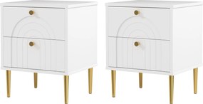HOMCOM 2 db Éjjeli Szekrény 2 Fiókkal és Acél Lábakkal Modern Stílusban 40x35x50 cm Fehér | Aosom