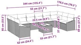 vidaXL Kerti Kanapé Szett tárolóval Világosszürke polirattan