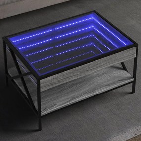 Szürke sonoma végtelen hatású LED-es dohányzóasztal 70x50x38 cm