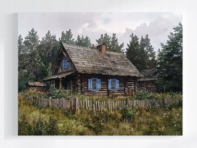 Vászonkép Canvas Tájkép Alföld Vidék Skanzen Ház Kunyhó Kert 100x75