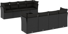 vidaXL 9 részes fekete polyrattan kerti ülőgarnitúra párnákkal
