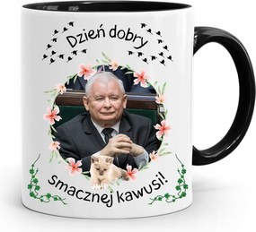 Bögre Fekete Vicces Pis Jaroslaw Kaczynski nyomott mintával