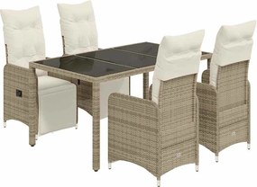 vidaXL 5 részes barna polyrattan kerti bisztrógarnitúra párnákkal