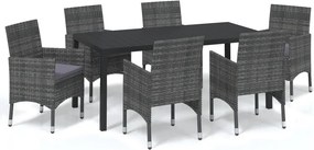 vidaXL 7 részes szürke polyrattan kerti étkezőgarnitúra párnákkal