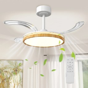 HOMCOM LED mennyezeti ventilátor lámpával, 80 W, fordítható DC motor, csendes, távirányító, 6 sebesség, 3 színhőmérséklet, időzítő, Ø95 cm, natúr | Ao