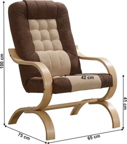 Fotel, szürkésbarna Taupe/barna/tölgy, GURU