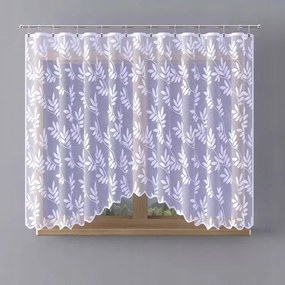 Modern jacquard függöny fehér finom levelekkel Allegana A125 300x150cm