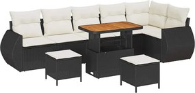 vidaXL Kerti Kanapé Szett 9 pcs Fekete polirattan