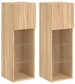 2 db sonoma tölgy színű TV-szekrény LED-ekkel 30,5x30x90 cm