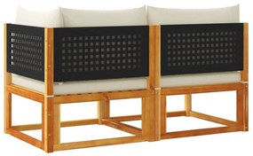 kétszemélyes akácfa és rattan kerti kanapé párnákkal