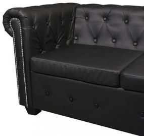vidaXL 6 személyes fekete műbőr Chesterfield sarok kanapé