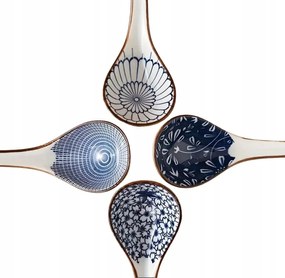 4 Db-os Kerámia Kék Leveses Kanál Szett Ramen Miso Pho