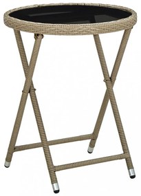 bézs polyrattan és edzett üveg teázóasztal 60 cm