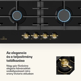 Klarstein Victoria 4, gázfőzőlap, 4 gázégő, üvegkerámia, fekete