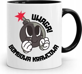 Fekete Bögre Varrónőnek Figyelem! Bomba Varrónő fényképes nyomtatással