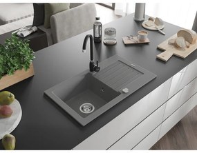 Mexen Pablo, gránit mosogató 752x436x161 mm, 1 kamrás és fekete Telma csaptelep, szürke, 6510-71-670200-70