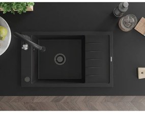 Mexen Elias, 1 kamrás gránit mosogató 795x480x200 mm és Savita mosogató csaptelep, fekete, 6511-77-672601-70-B
