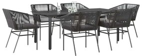 vidaXL 7 részes fekete polyrattan üveg kerti étkezőgarnitúra párnákkal