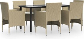vidaXL 7 részes bézs és fekete kerti étkezőgarnitúra párnákkal