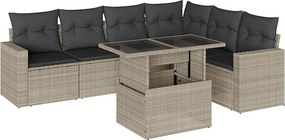 vidaXL 7 részes világosszürke polyrattan kerti ülőgarnitúra párnákkal