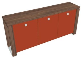Verno+ alacsony szekrény 200 x 46 x 90 cm, üvegajtó, dió / narancs