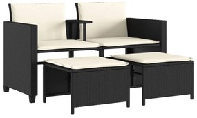 vidaXL 2 személyes fekete polyrattan kerti kanapé asztallal/székkel