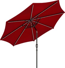 Outsunny Teraszi Napernyő Napelemes LED Fényekkel Ø292x252 cm, Állítható Dőlés 45°-ig, Vízálló és Kerekes Napernyő Teraszra, Medencéhez, Alap Nélkül,