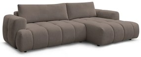 Szürkésbarna kinyitható-tárolóhelyes sarokkanapé (jobb oldali-heverő résszel) Fuji – Bobochic Paris