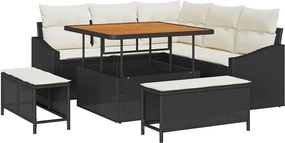 vidaXL Kerti Kanapé Szett párnával 8 pcs Fekete polirattan