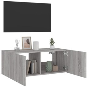 szürke sonoma színű fali TV-szekrény LED-del 80x35x31 cm
