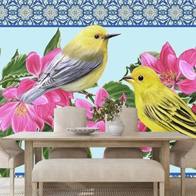 Öntapadó tapéta madarak és virágok vintage kivitelben